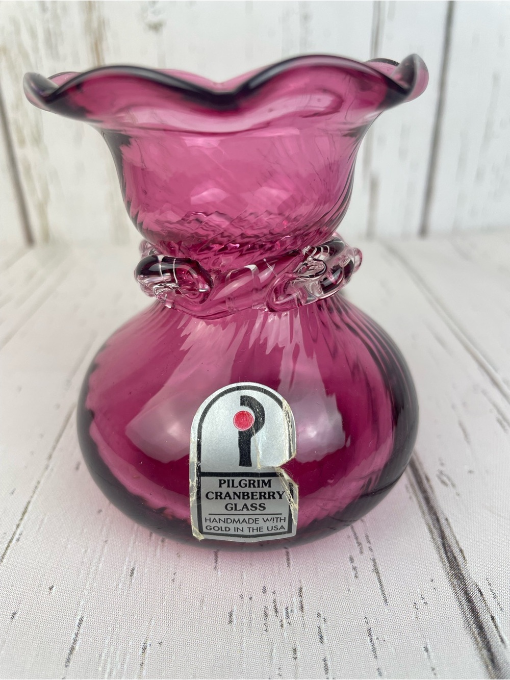 Vintage Pilgrim Cranberry Glass Mini Bulb Vase